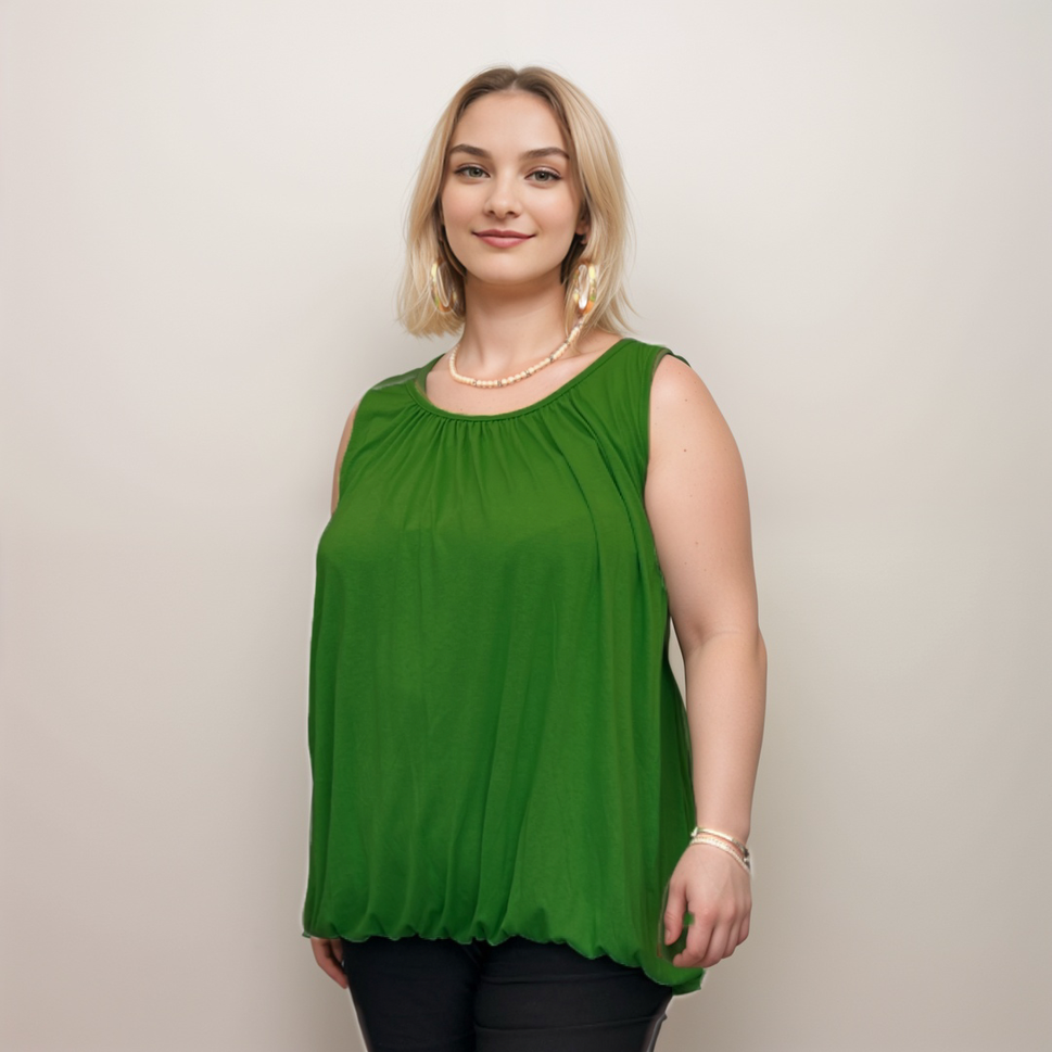SLEEVELESS ELASTIC HEM VEST TOPGreen / UK 12-14