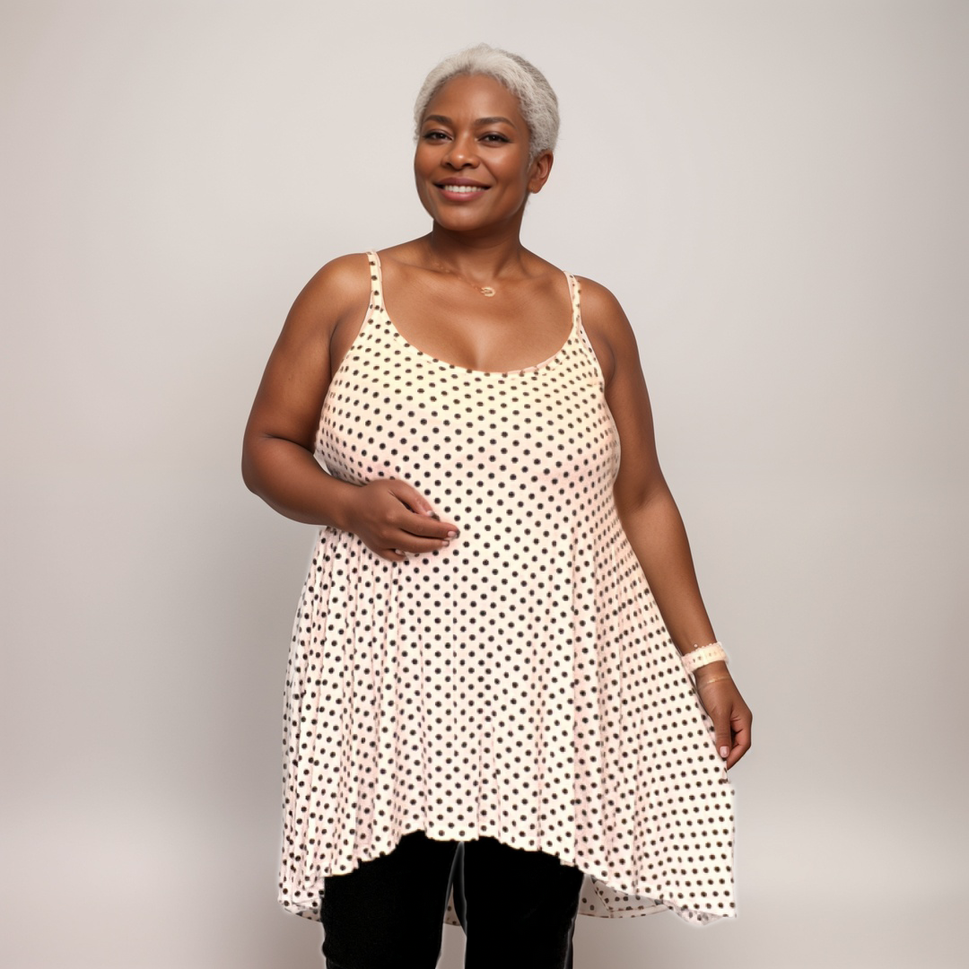 Plus‑Size Polka Dot Cami Vest Swing Top with Hanky HemWHITE / UK 12-14