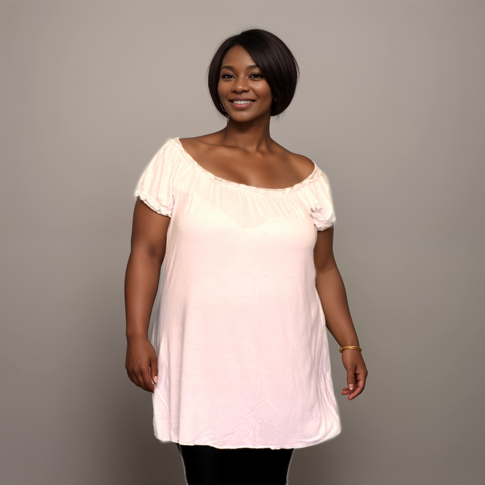 Longline Off-Shoulder Bardot Top / T-ShirtWHITE / UK 14