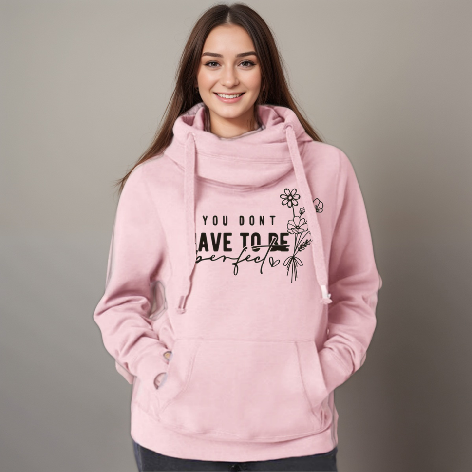 “You Don’t Have to Be Perfect” Cowl-Neck HoodiePINK / UK 8-10
