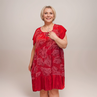 Pleated-Neck Leaf-Print Summer Dress