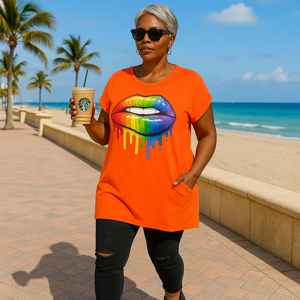 Rainbow Lips Long Pocket T-shirt