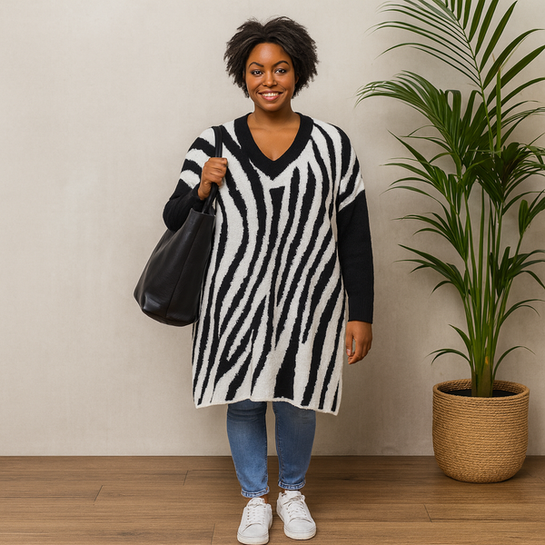 Striped Oversized V Neck Jumper
