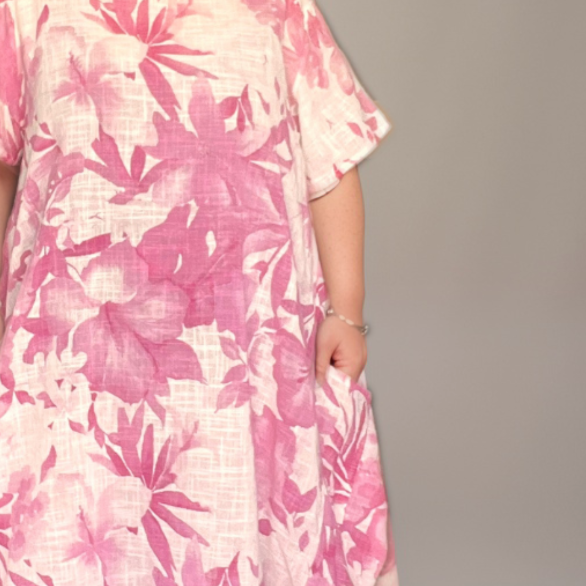 Cotton Floral Loose-Fit Dress with Side Pockets