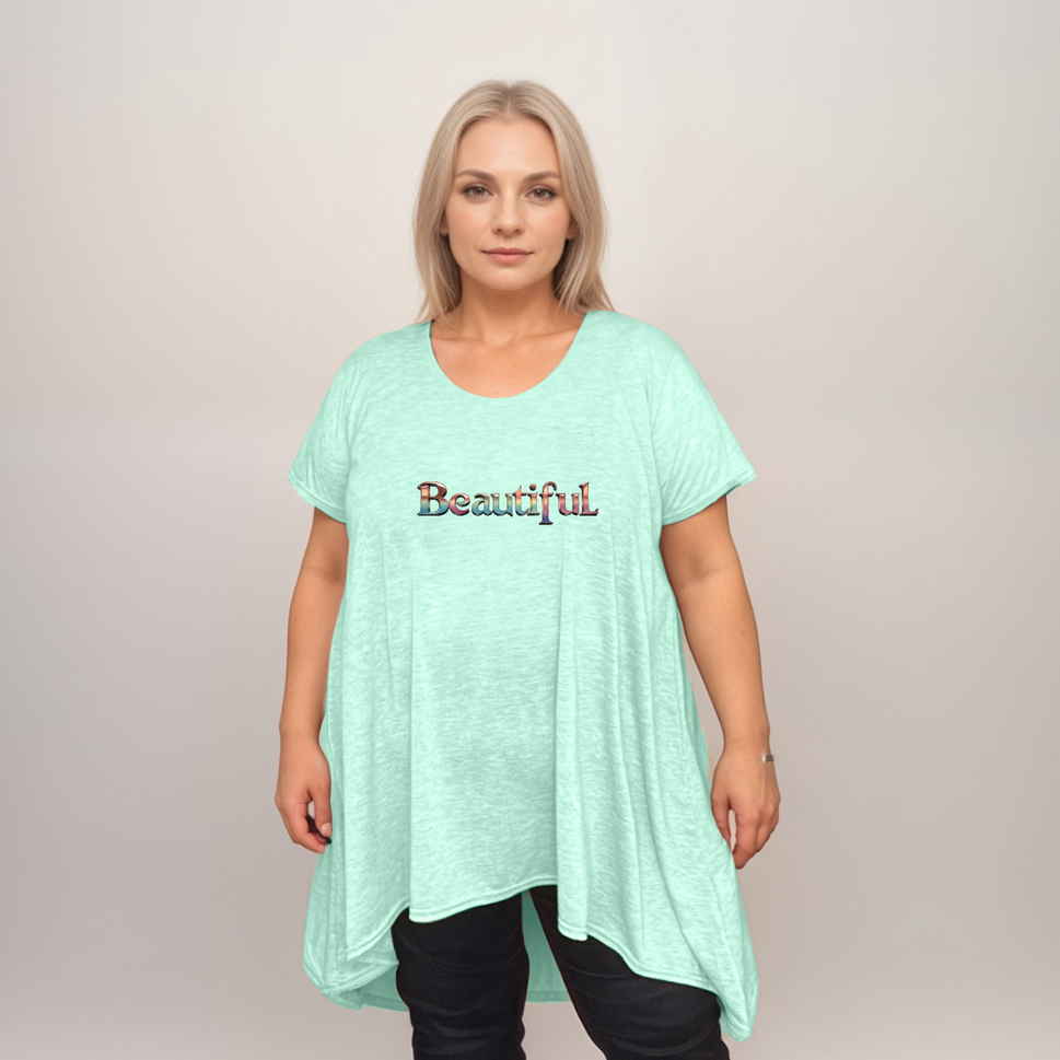 Pastel Hanky-Hem Swing Top with “Beautiful” LogoGREEN / UK 20