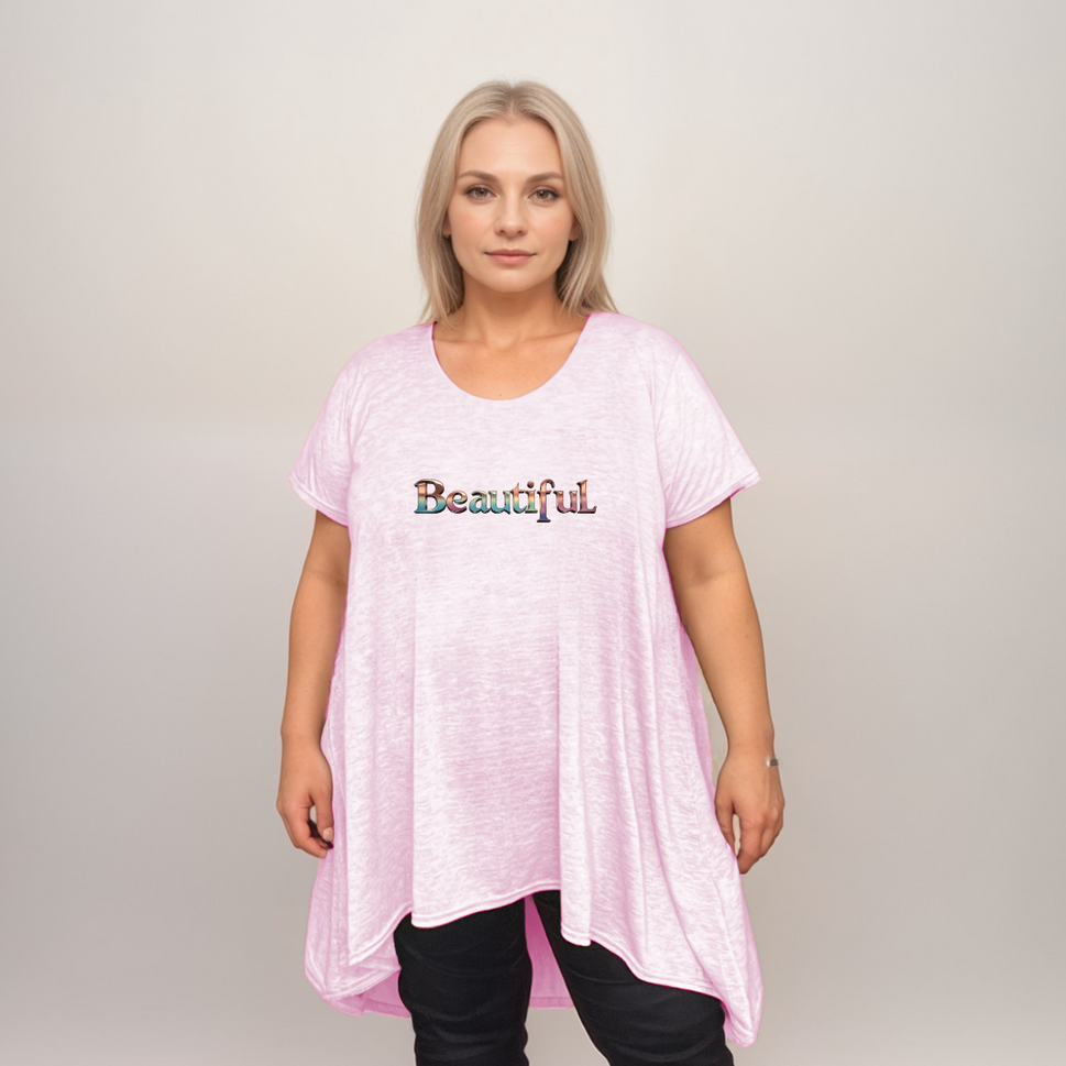 Pastel Hanky-Hem Swing Top with “Beautiful” LogoPINK / UK 20