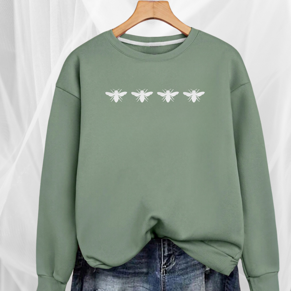 Cotton Sweatshirt with 4 White Bees DetailKHAKI / UK 12-14
