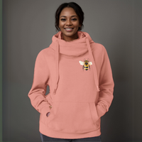 Plus-Size Cowl-Neck Cotton Hoodie with Bee Print