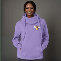 Plus-Size Cowl-Neck Cotton Hoodie with Bee Print