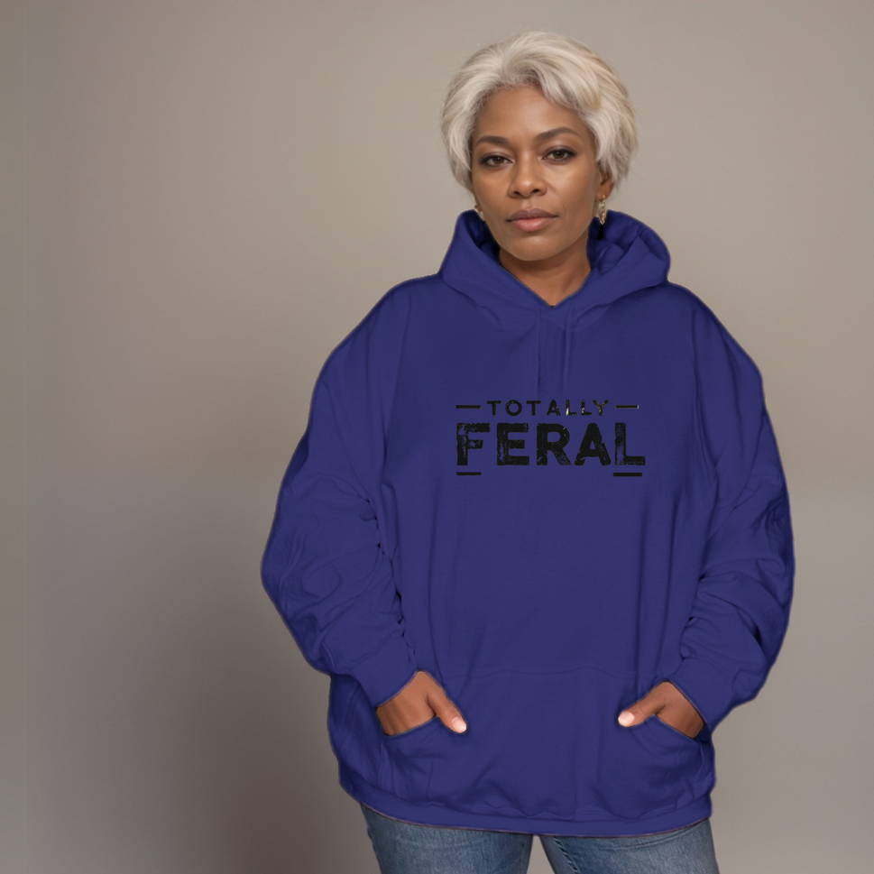 Premium Cotton Hoodie with “Totally Feral” LogoNAVY BLUE / UK 12-14