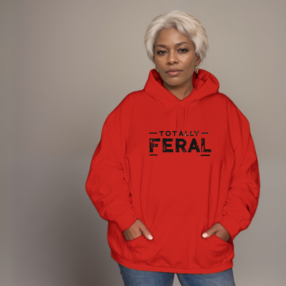 Premium Cotton Hoodie with “Totally Feral” LogoRED / UK 12-14
