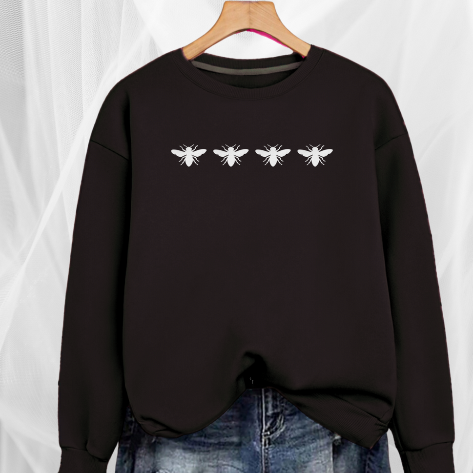 Cotton Sweatshirt with 4 White Bees DetailBLACK / UK 12-14