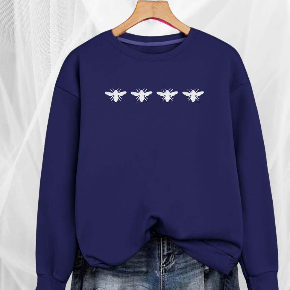 Cotton Sweatshirt with 4 White Bees DetailNAVY BLUE / UK 12-14