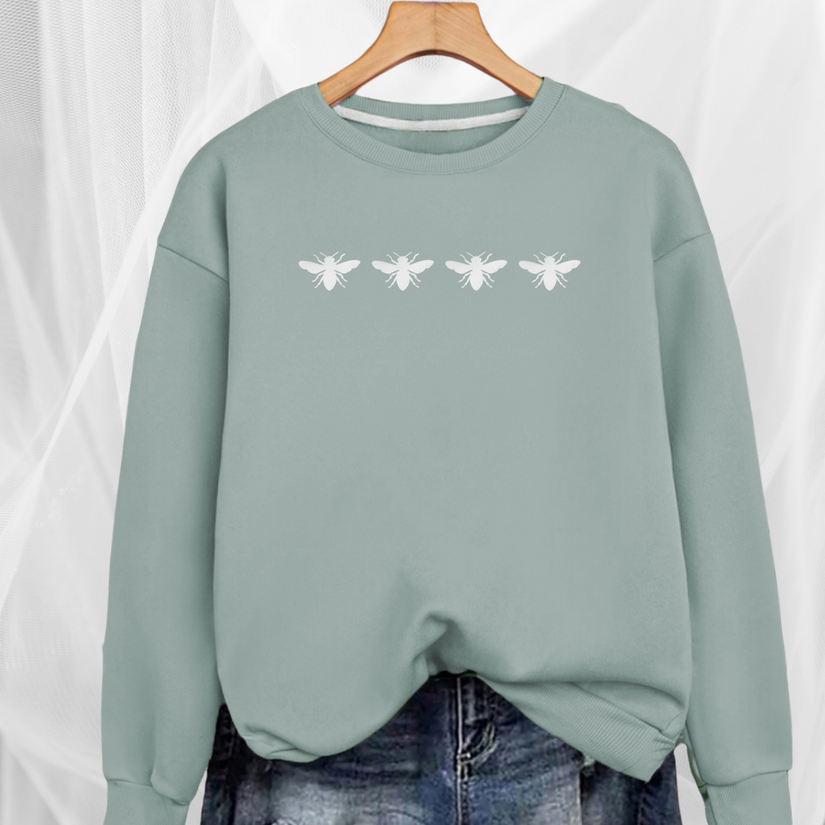 Cotton Sweatshirt with 4 White Bees Detail