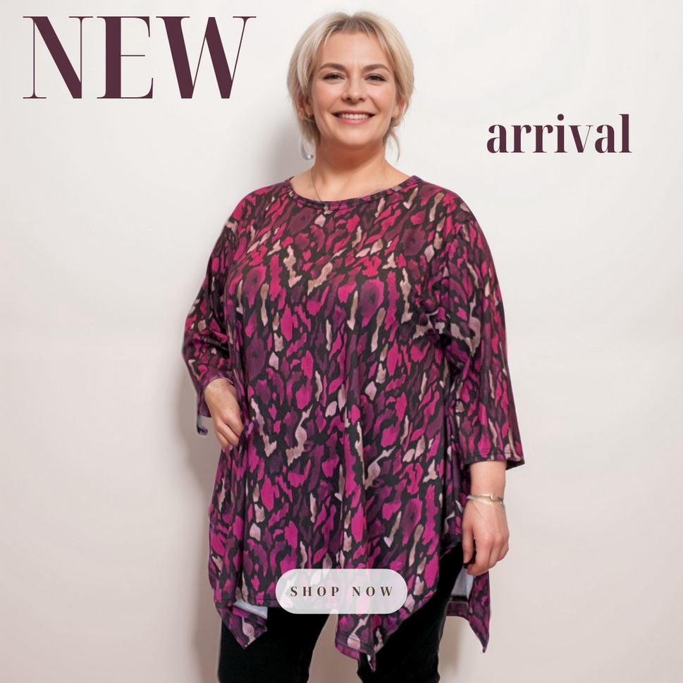 ROCKTHOSECURVES HANKY HEM ABSTRACT PRINT 1/2 SLEEVE TOPMAGENTA / UK 16-18