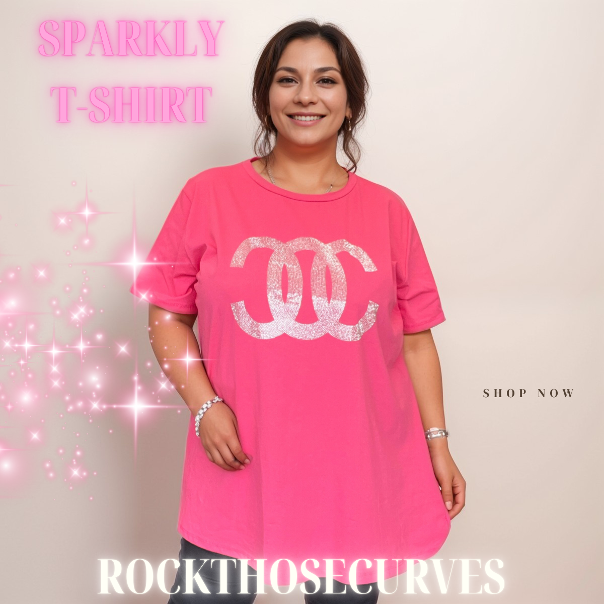 ROCKTHOSECURVES STUDDED SHORT SLEEVE COTTON T-SHIRT LONGER LENGTH