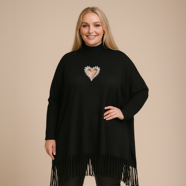 Oversized Turtle-Neck Jumper With Silver Hollow Heart