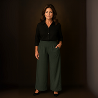 High Smock Waist Wide Leg Trousers With Pockets