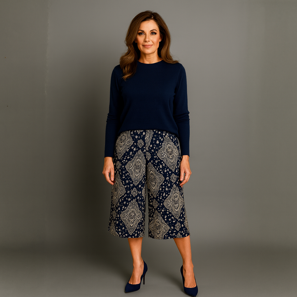 Moroccan Tile Print Elastic Waist Culottes