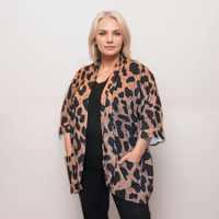 Animal Print Open-Front Jacket with Pockets