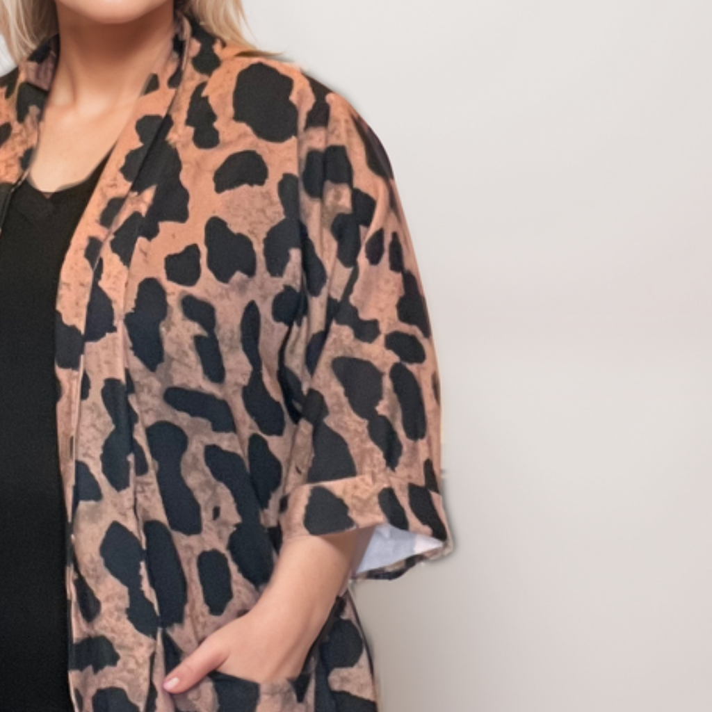 Animal Print Open-Front Jacket with Pockets