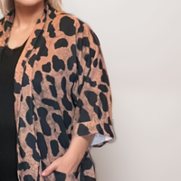 Animal Print Open-Front Jacket with Pockets