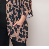 Animal Print Open-Front Jacket with Pockets