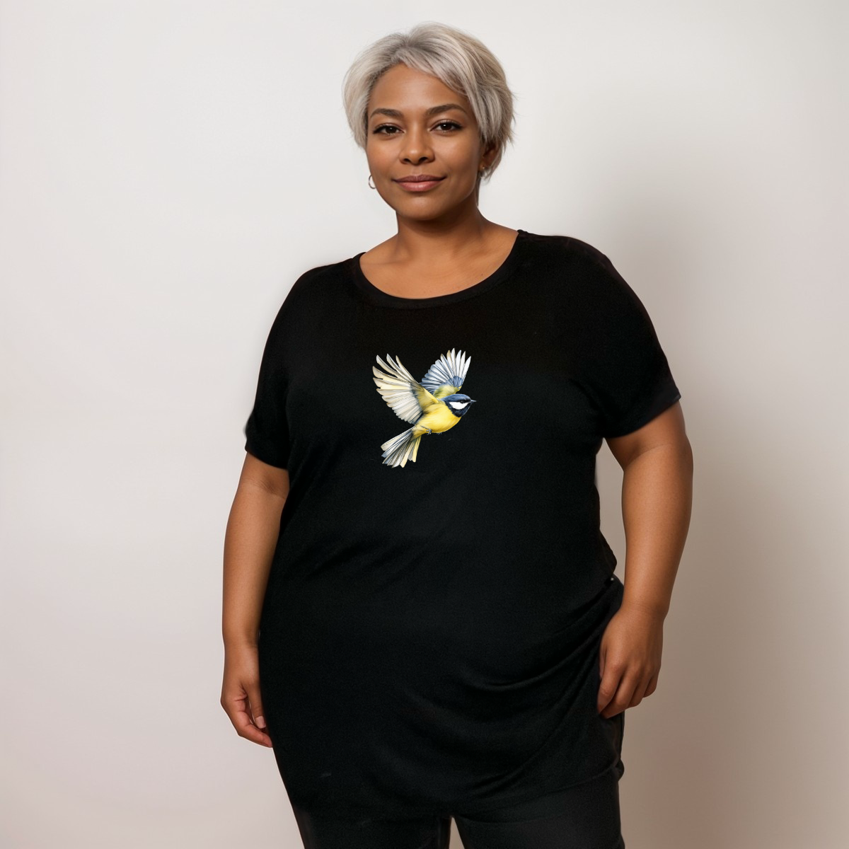Blue Tit Short Sleeve Dipped Hem T-shirt