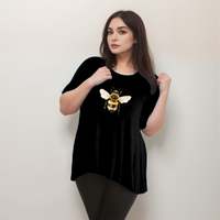 Plus‑Size Bee Print Swing Top with Button Half-Sleeves