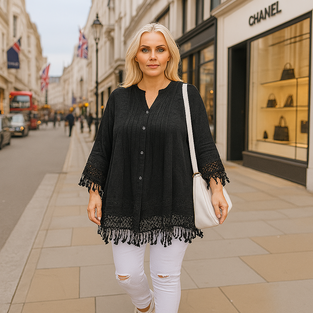 Loose-Fit Blouse with Crochet Hem & Sleeves