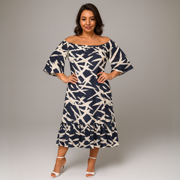Frilled Hem Off Shoulder Lined Dress