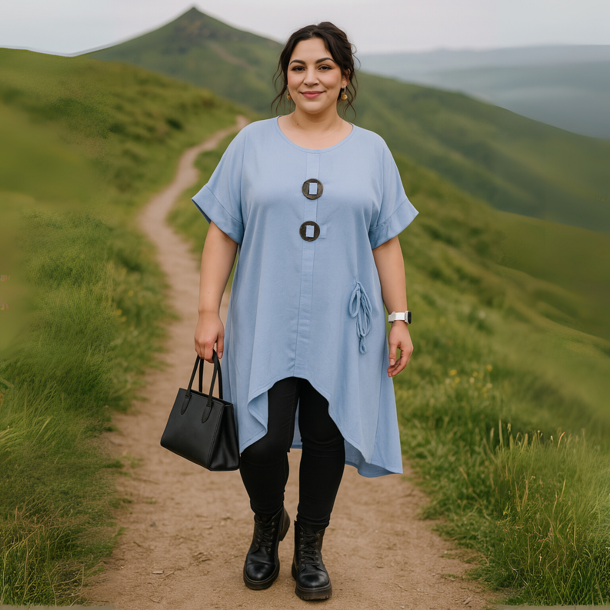 Cut Out Hem Long Length Button Top