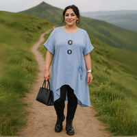 Cut Out Hem Long Length Button Top