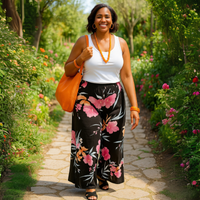 Black Multi Tropical Palazzo Trousers