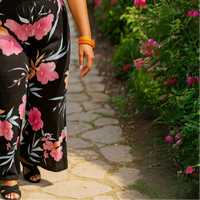 Black Multi Tropical Palazzo Trousers