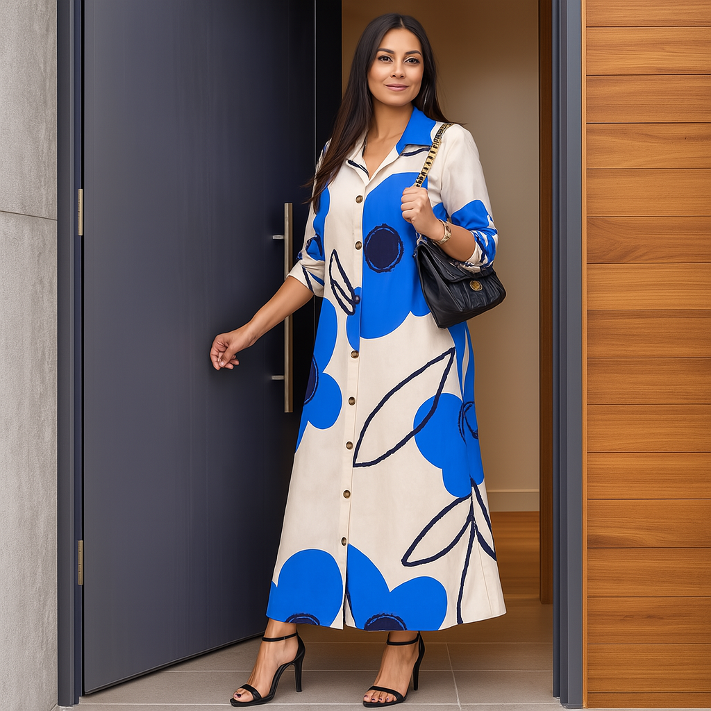 Large Flower Long Shirt Dress