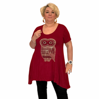 ROCKTHOSECURVES SHORT SLEEVE HANKY HEM STUDDED OWL LONG LENGTH TOP