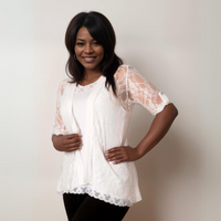 Satin Panel Lace Jacket with Button Sleeves