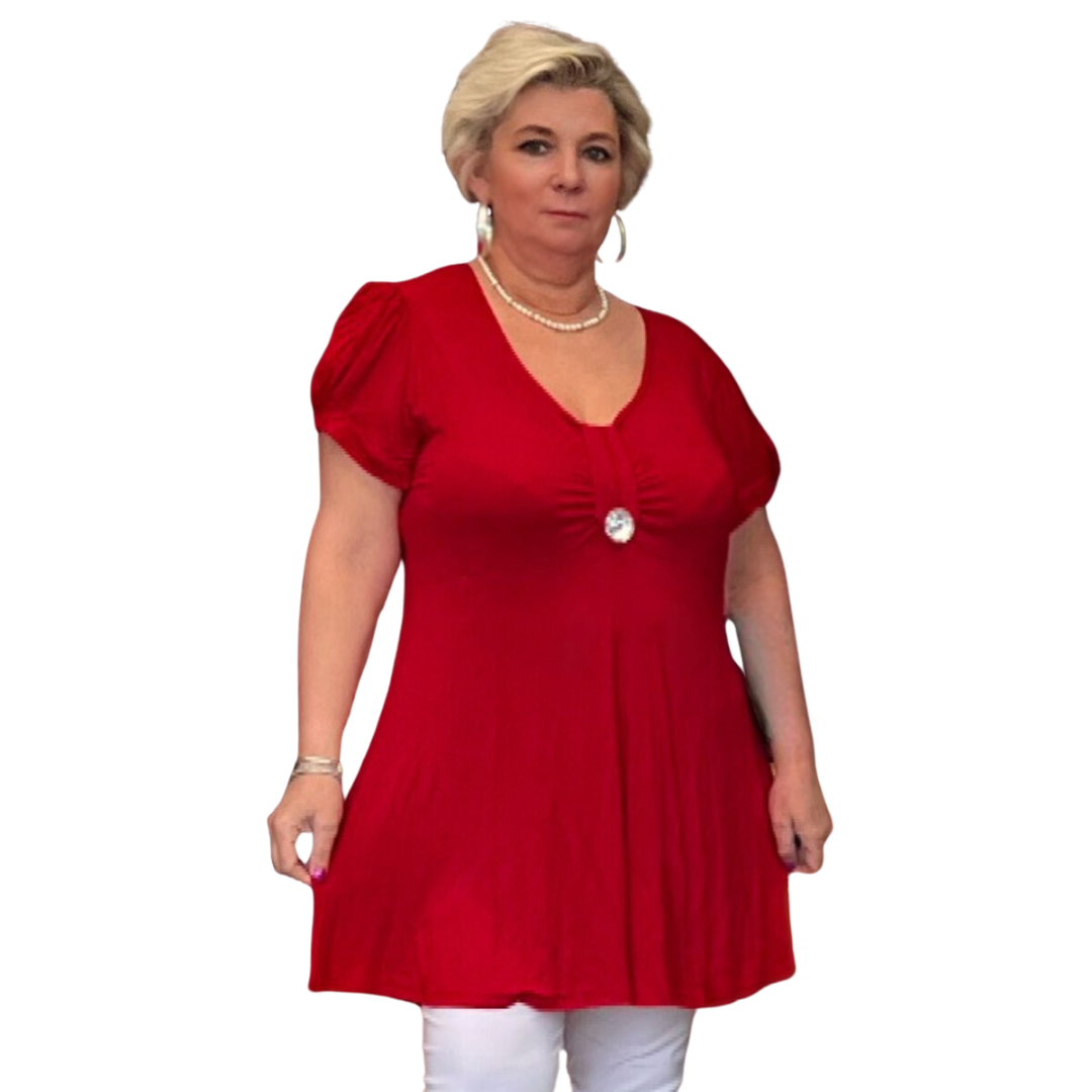 ROCKTHOSECURVES PUFF SLEEVE BUTTON FRONT TUNIC TOP