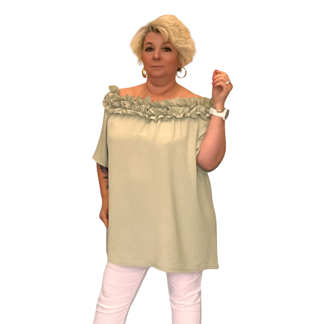 Ruffled Neckline Off Shoulder Blouse