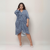 Leopard Print Loose Fitting V-Neck Knot Front Dress