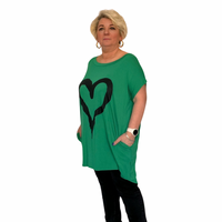 Cap Sleeve Long Dipped hem Pocket Heart T-shirt