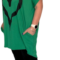Cap Sleeve Long Dipped hem Pocket Heart T-shirt