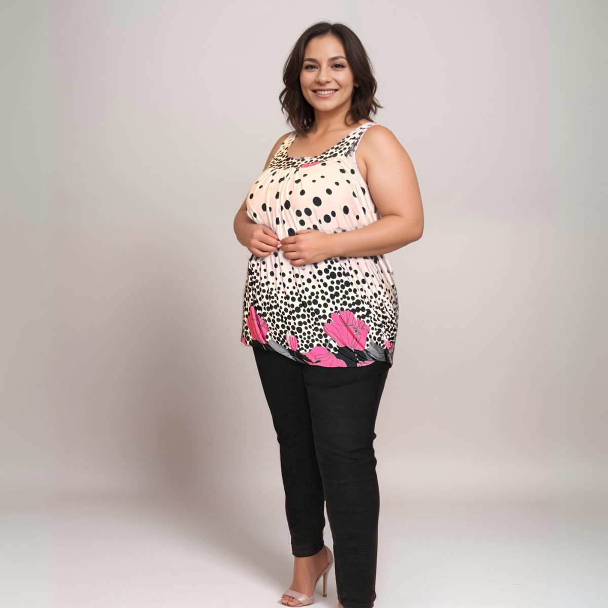 Sleeveless Bubble-Hem Lined Smock Top