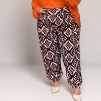 Black & Orange Tile-Print Harem Pants Plus-Size