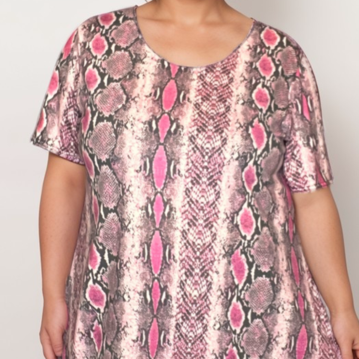 Plus‑Size Snake Print Short Sleeve Swing Top