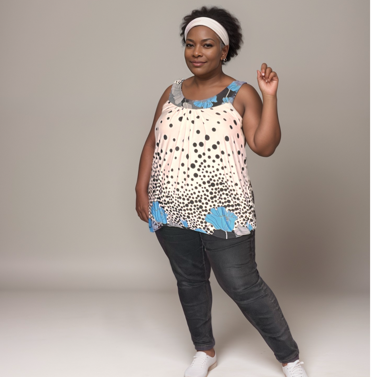 Sleeveless Bubble-Hem Lined Smock Top
