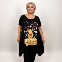 HANKY HEM SHORT SLEEVE TOP CHRISTMAS REINDEER