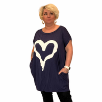 Cap Sleeve Long Dipped hem Pocket Heart T-shirt