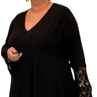 ROCKTHOSECURVES V-NECK HANKY HEM DRESS / LONG TOP WITH LACE BELL SLEEVES